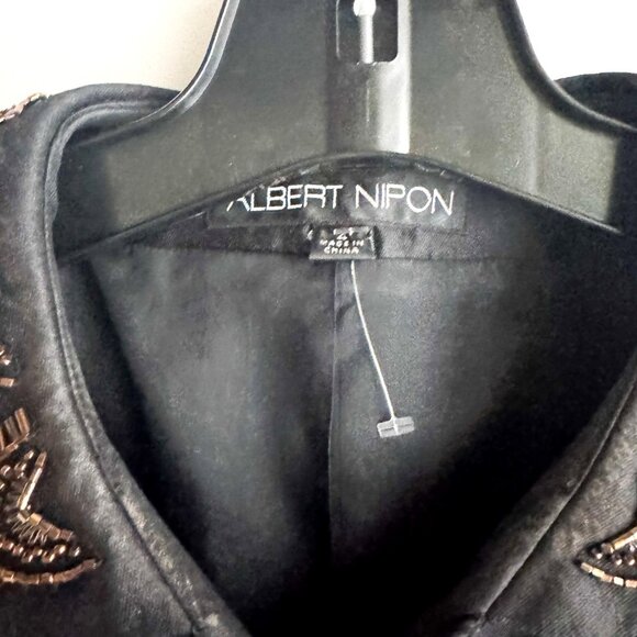 Albert Nipon Wool Silk Blend Beaded Detail Knee Lenght Evening Jacket 4 - Picture 5 of 8